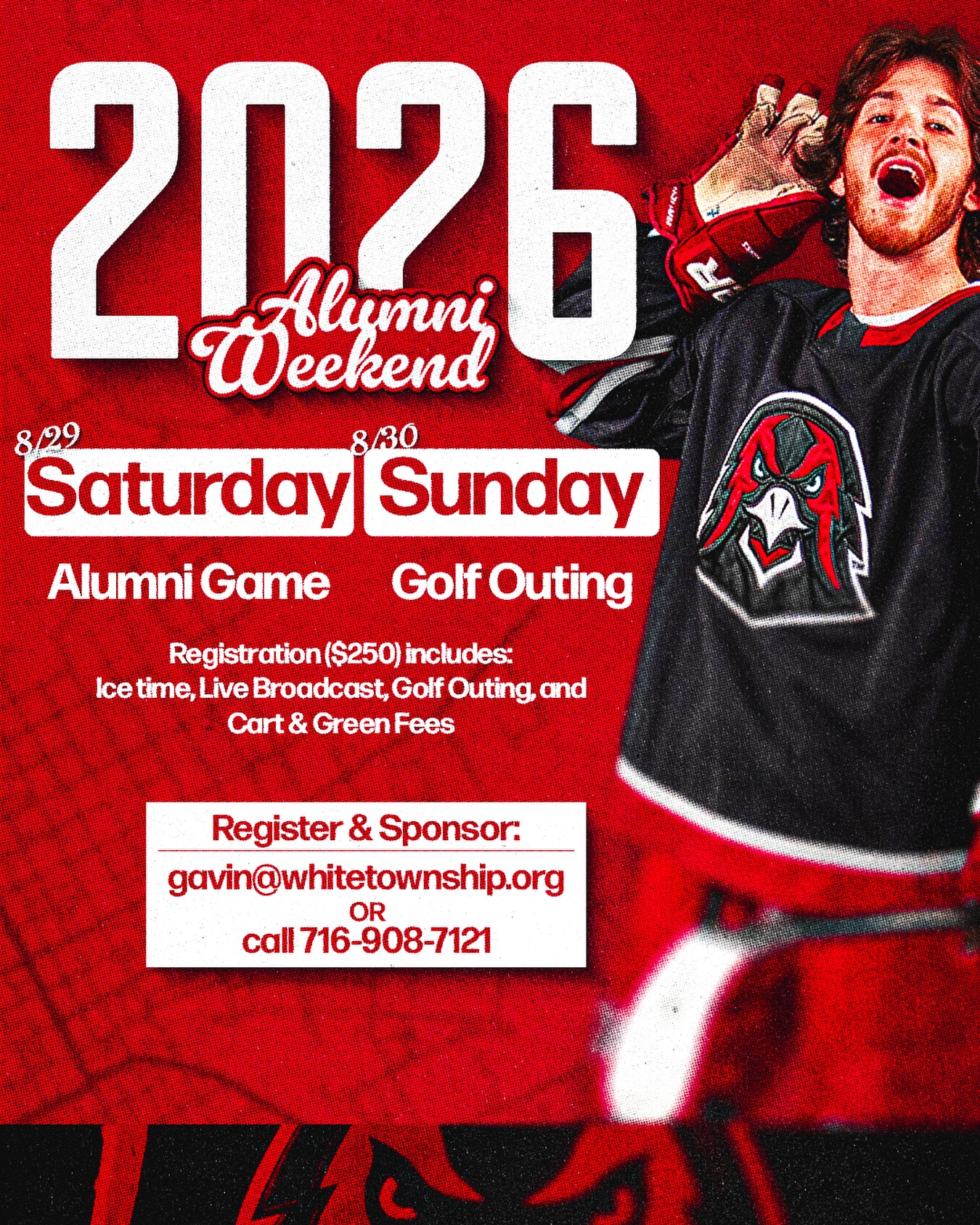 🚨𝘼𝙩𝙩𝙚𝙣𝙩𝙞𝙤𝙣 𝘼𝙡𝙪𝙢𝙣𝙞!🚨

You can register NOW for this year’s alumni weekend! Email gavin@whitetownship.org or call 716-908-7121 for more information!

#TalonsUp